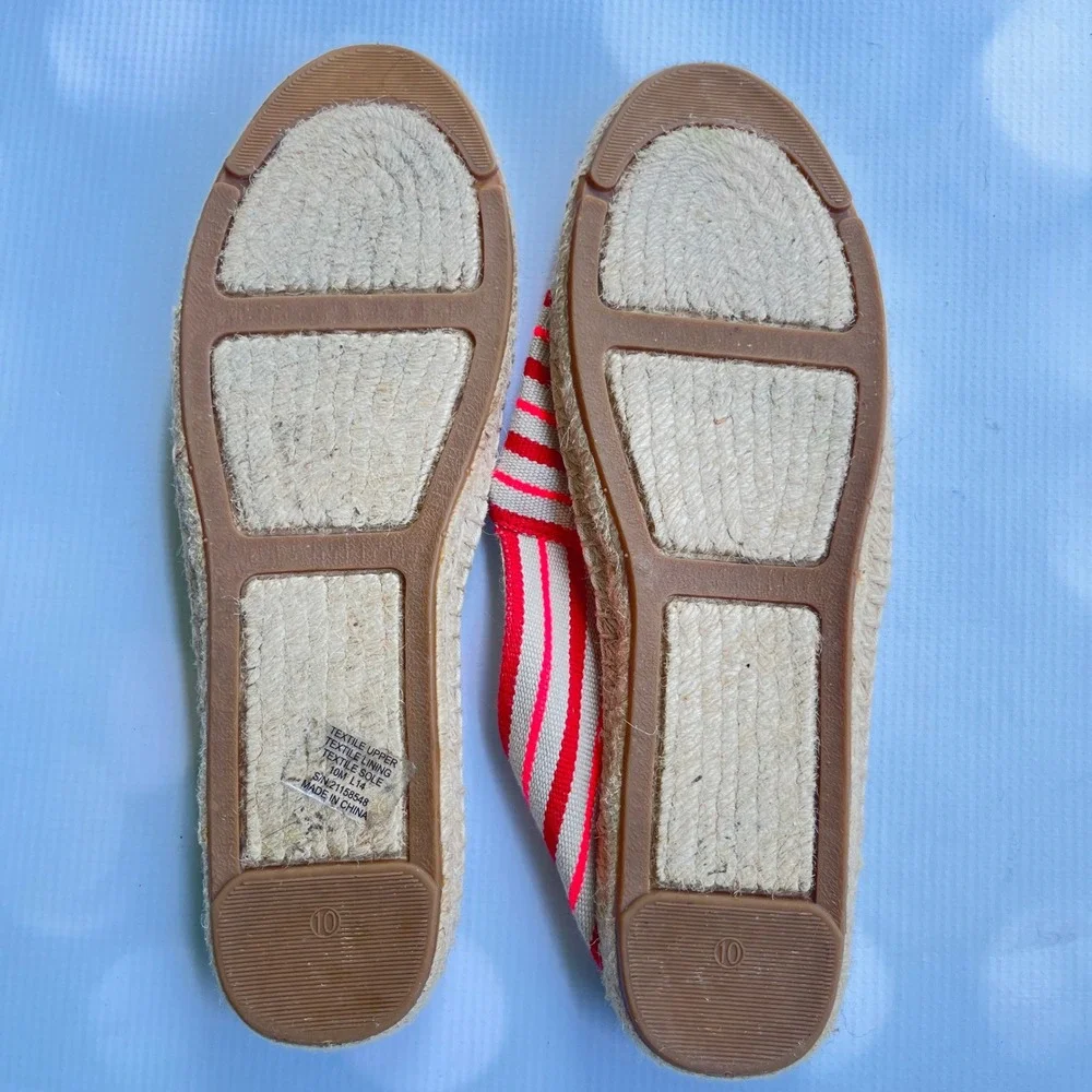 Tory Burch Striped Canvas Espadrille Flats Shoes Womens 10 Nautical Beach $135